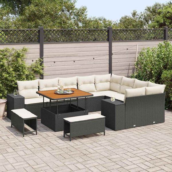 Garten Sofa Set Schwarz Creme 12-teilig