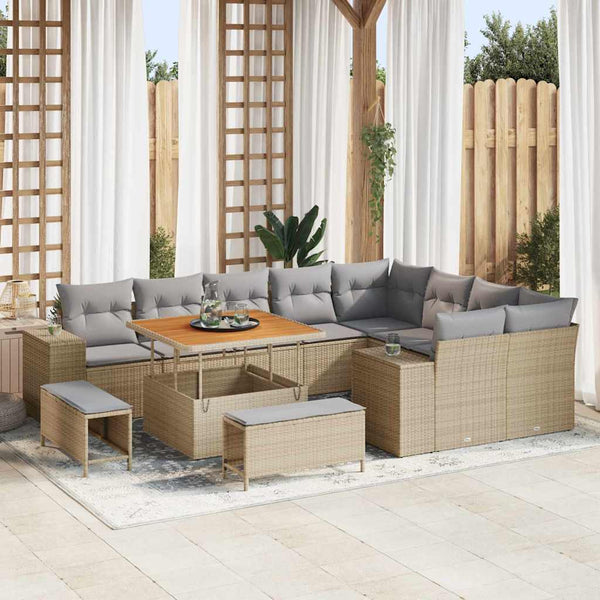 Garten Sofa Set Beige Hellgrau 12-teilig