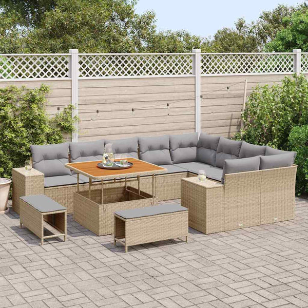 Garten Sofa Set Beige Hellgrau 12-teilig