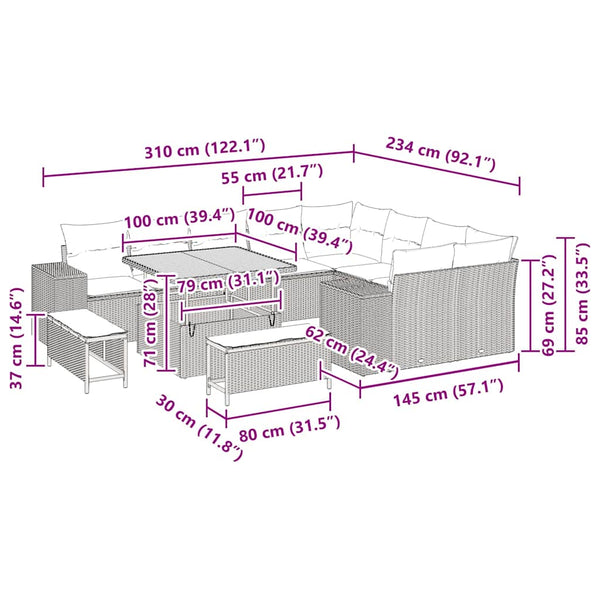 Garten Sofa Set Beige Hellgrau 12-teilig