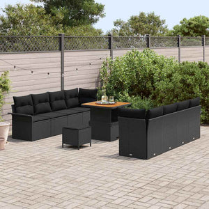 Schwarzes Gartensofa-Set mit Kissen und Stauraum