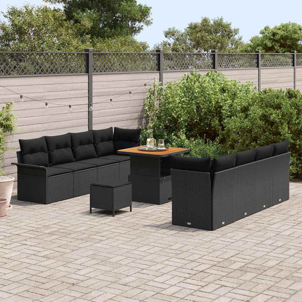 Schwarzes Gartensofa-Set mit Kissen und Stauraum