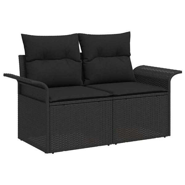 Schwarzes Gartensofa-Set mit Kissen und Stauraum
