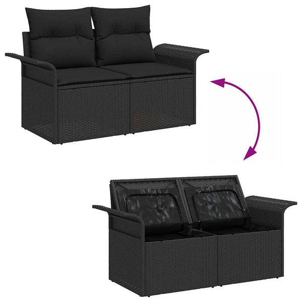 Schwarzes Gartensofa-Set mit Kissen und Stauraum