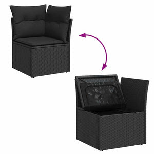 Schwarzes Gartensofa-Set mit Kissen und Stauraum