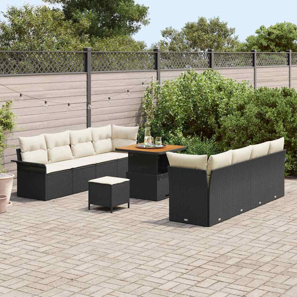 Garten Sofa Set Schwarz Creme mit Kissen