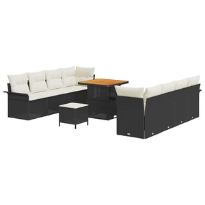 Garten Sofa Set Schwarz Creme mit Kissen
