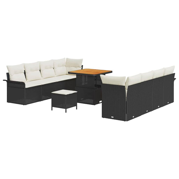 Garten Sofa Set Schwarz Creme mit Kissen