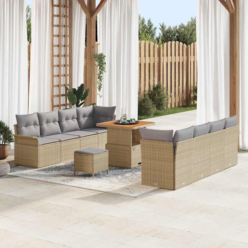 Garten Sofa Set mit Kissen, Beige/Hellgrau