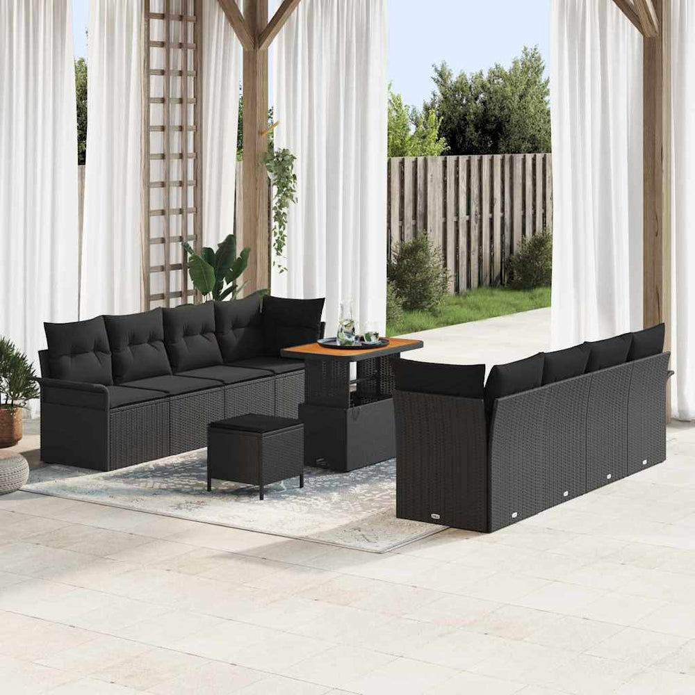 vidaXL Ensemble de canapé de jardin avec coussins et espace de rangement Noir 90 x 55 x 71 cm