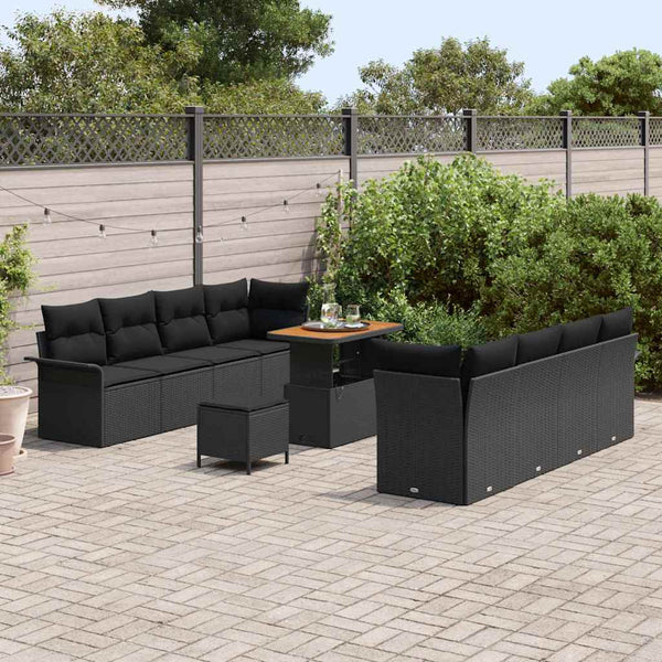 Schwarzes Gartensofa-Set mit Kissen und Stauraum