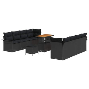 Schwarzes Gartensofa-Set mit Kissen und Stauraum