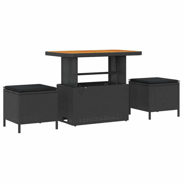 Schwarzes Gartensofa-Set mit Kissen und Stauraum