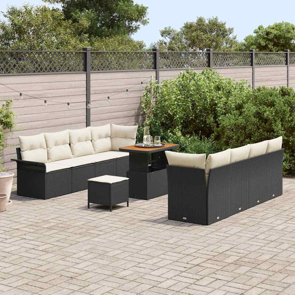 Garten Sofa Set Schwarz Creme mit Kissen