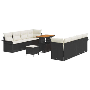 Garten Sofa Set Schwarz Creme mit Kissen