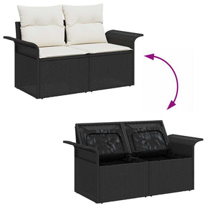 Garten Sofa Set Schwarz Creme mit Kissen