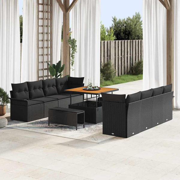 Garten Sofa Set Schwarz mit Kissen