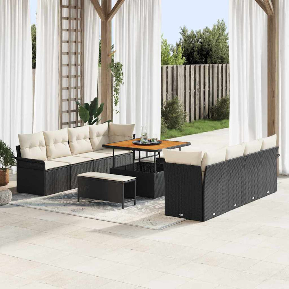 Garten Sofa Set Schwarz Creme mit Kissen