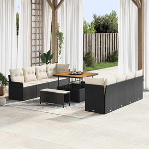 Garten Sofa Set Schwarz Creme mit Kissen
