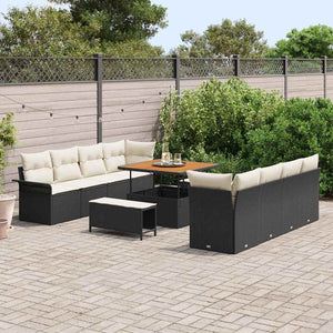Garten Sofa Set Schwarz Creme mit Kissen