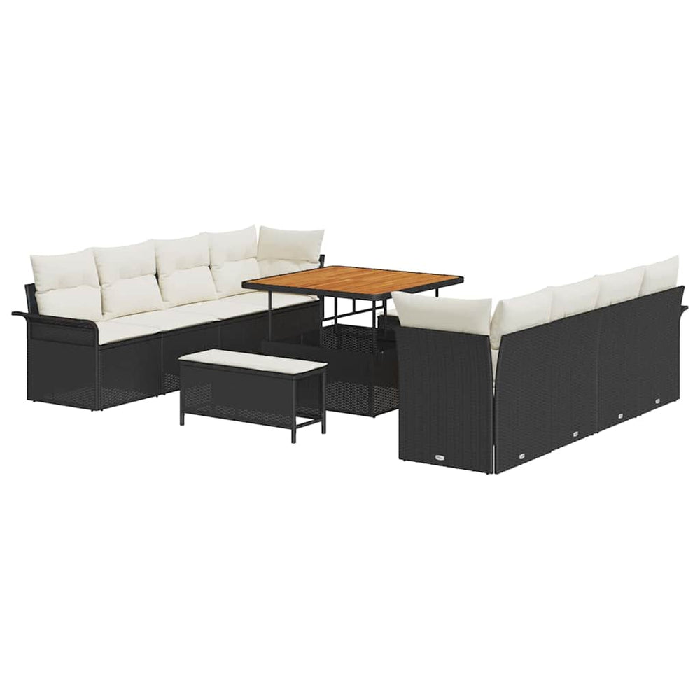 Garten Sofa Set Schwarz Creme mit Kissen