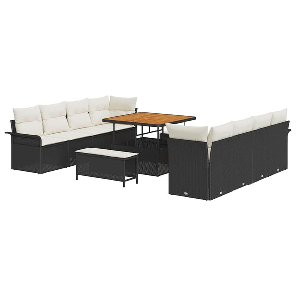 Garten Sofa Set Schwarz Creme mit Kissen