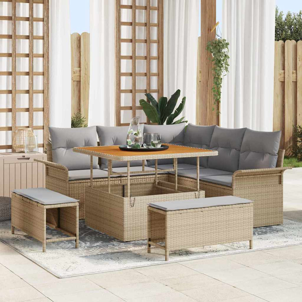 Garten Sofa Set Beige Hellgrau 8-teilig