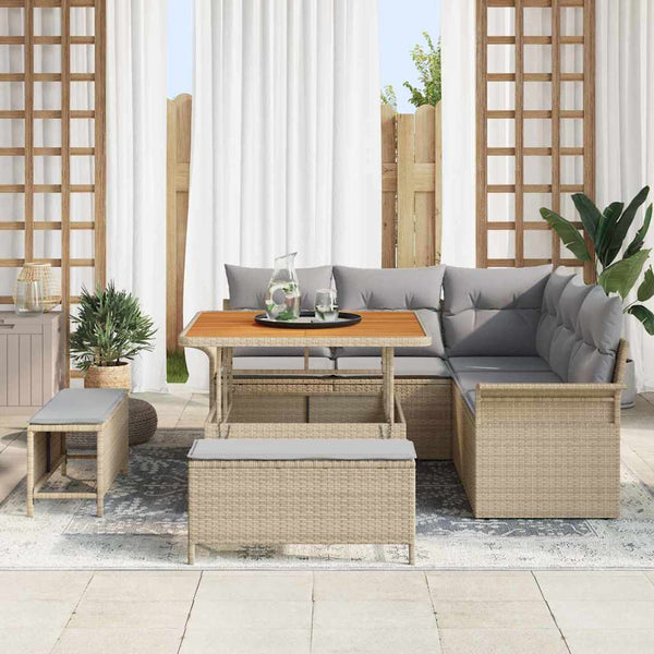 Garten Sofa Set Beige Hellgrau 8-teilig
