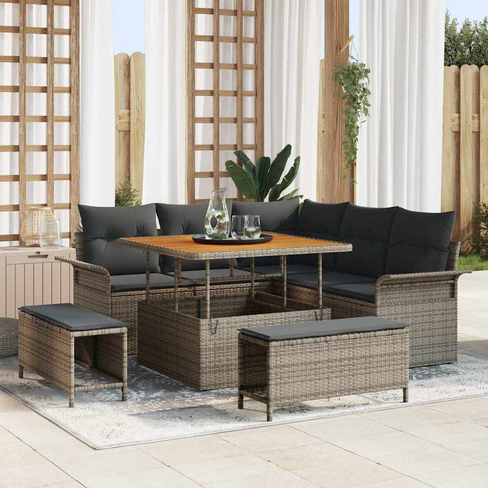 Garten Sofa Set Grau mit Kissen & Stauraum