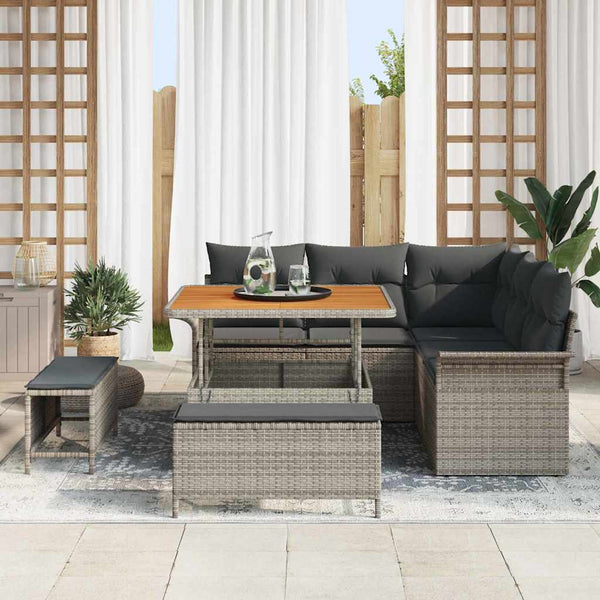 Garten Sofa Set Grau mit Kissen & Stauraum