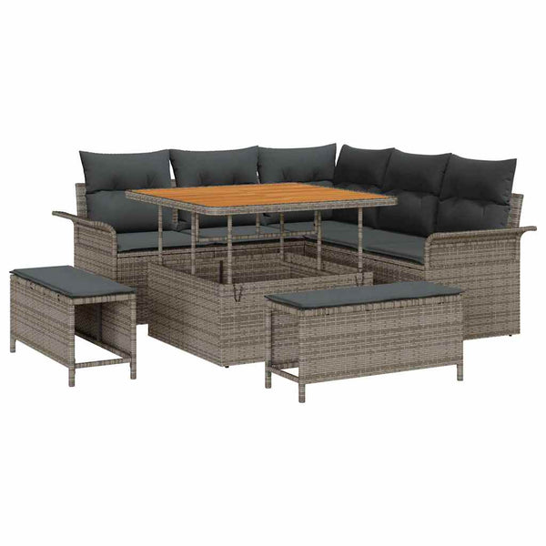 Garten Sofa Set Grau mit Kissen & Stauraum