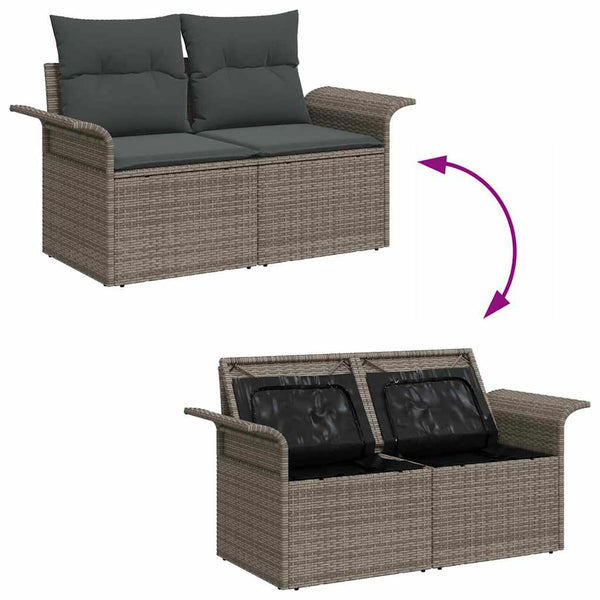 Garten Sofa Set Grau mit Kissen & Stauraum