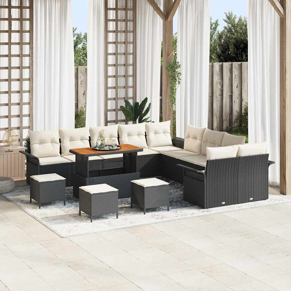 Garten Sofa Set Schwarz/Creme mit Kissen, 14-teilig