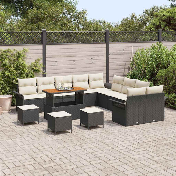 Garten Sofa Set Schwarz/Creme mit Kissen, 14-teilig