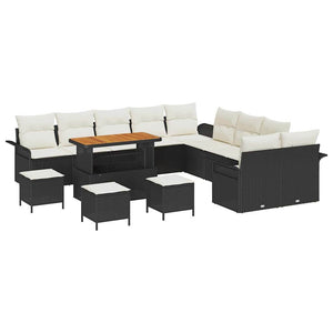 Garten Sofa Set Schwarz/Creme mit Kissen, 14-teilig