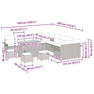 Garten Sofa Set Schwarz/Creme mit Kissen, 14-teilig