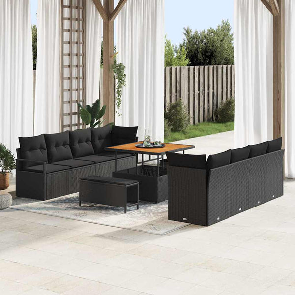 Garten Sofa Set Schwarz mit Kissen 100x100 cm