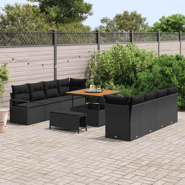 Garten Sofa Set Schwarz mit Kissen 100x100 cm