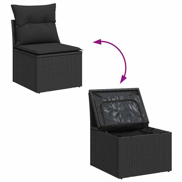 Garten Sofa Set Schwarz mit Kissen 100x100 cm