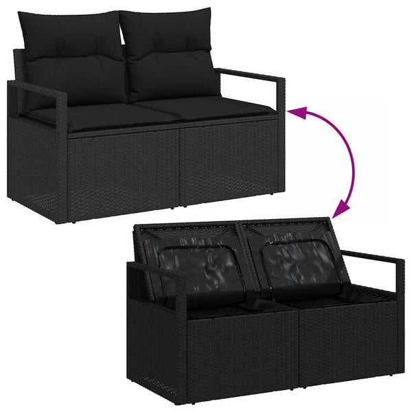 Garten Sofa Set Schwarz mit Kissen 100x100 cm