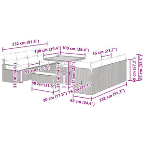 Garten Sofa Set Schwarz mit Kissen 100x100 cm