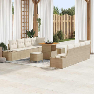 Gartensofa Set Beige Poly Rattan mit Kissen