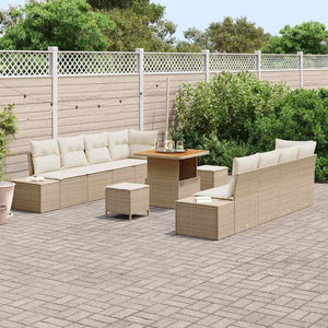 Gartensofa Set Beige Poly Rattan mit Kissen
