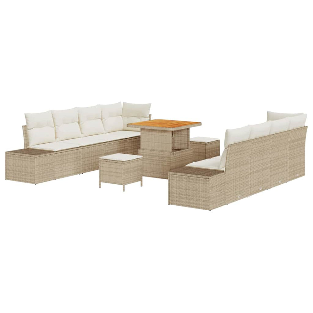 vidaXL Salon de jardin avec coussins et espace de rangement 11 pcs Beige Résine tressée