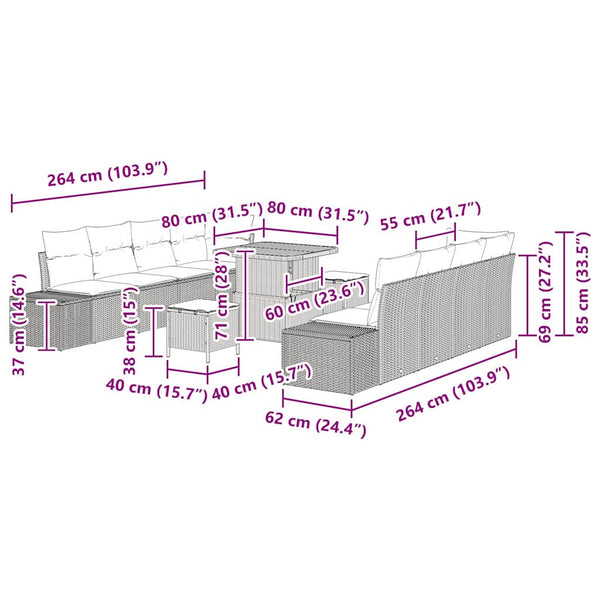 Gartensofa Set Beige Poly Rattan