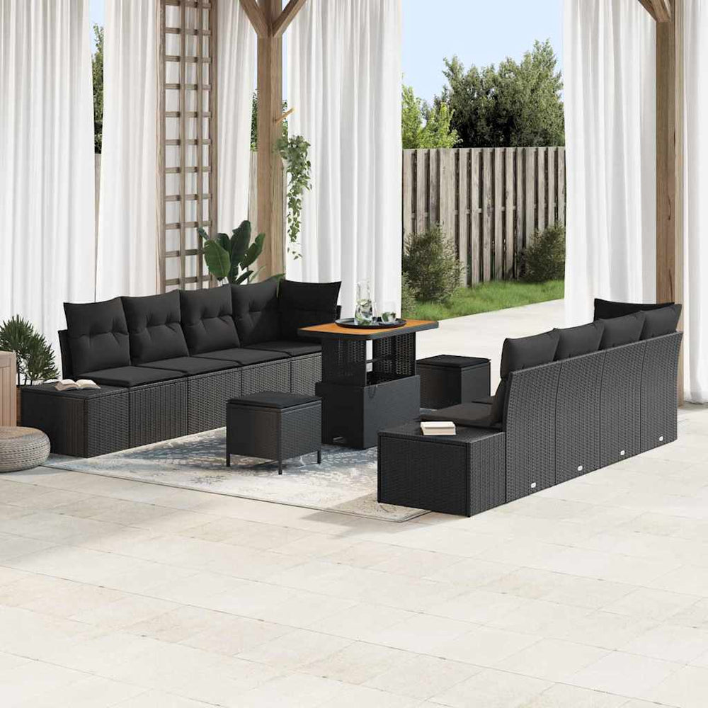 vidaXL Ensemble de canapé de jardin avec coussins Noir 90 x 55 x 71 cm Résine tressée