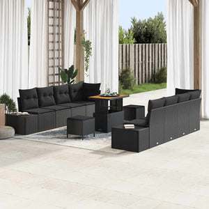 Gartensofa Set Schwarz Poly Rattan mit Kissen