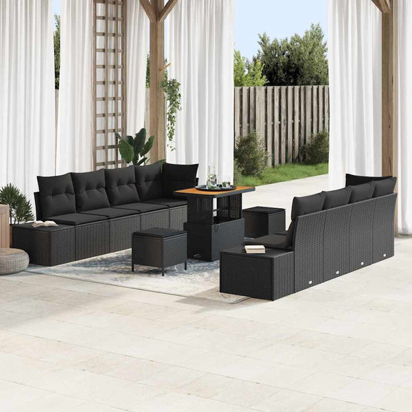 Gartensofa Set Schwarz Poly Rattan mit Kissen