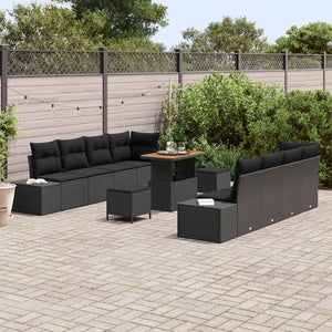 Gartensofa Set Schwarz Poly Rattan mit Kissen