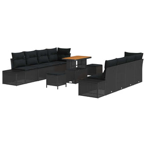 Gartensofa Set Schwarz Poly Rattan mit Kissen